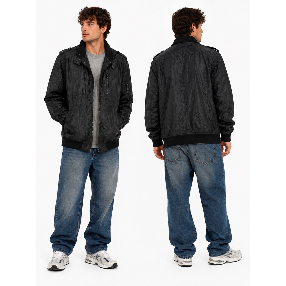 Bossini Bomber Jacket‎ Mens XXL Black Nylon Zip Up Utility Techwear Streetwear
